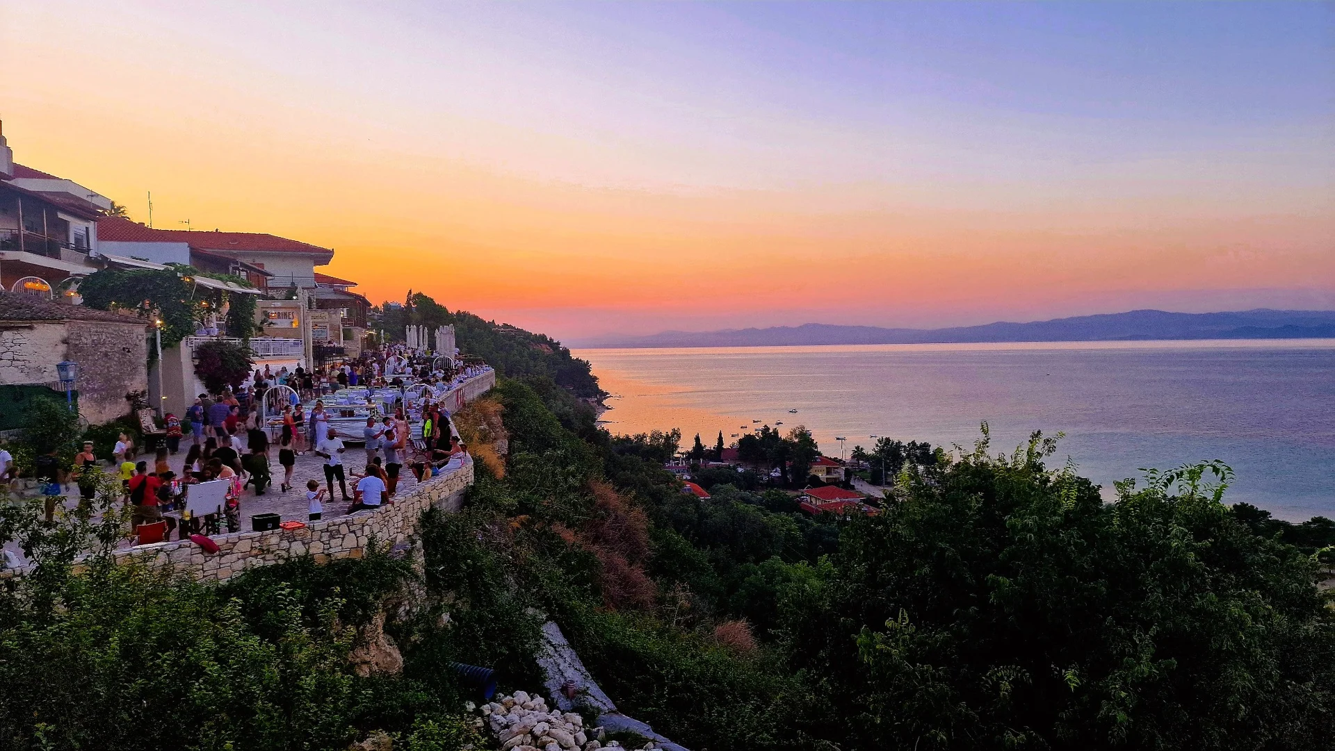 Sunset over Afytos and the sea
